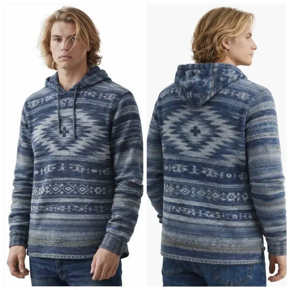 Polo Ralph Lauren Southwestern Knit Hoodie Men's Large Blue F326